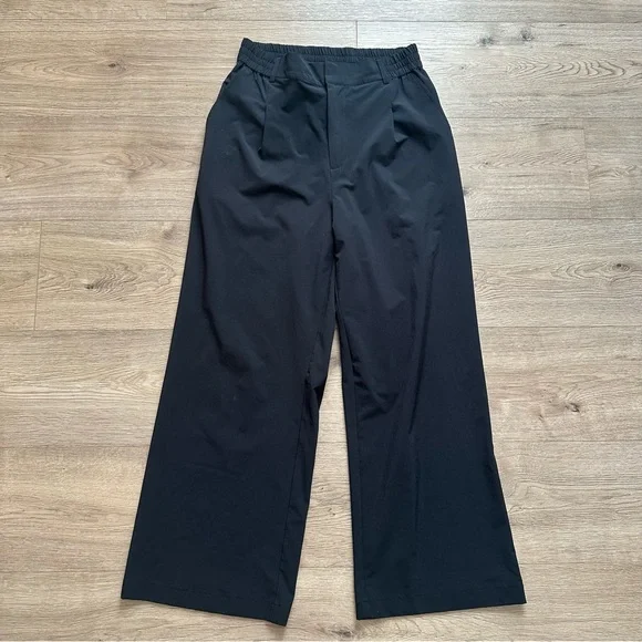 Alo Yoga High Waist Pursuit Trouser Women's Wide Leg Pleated Black Pants  Women